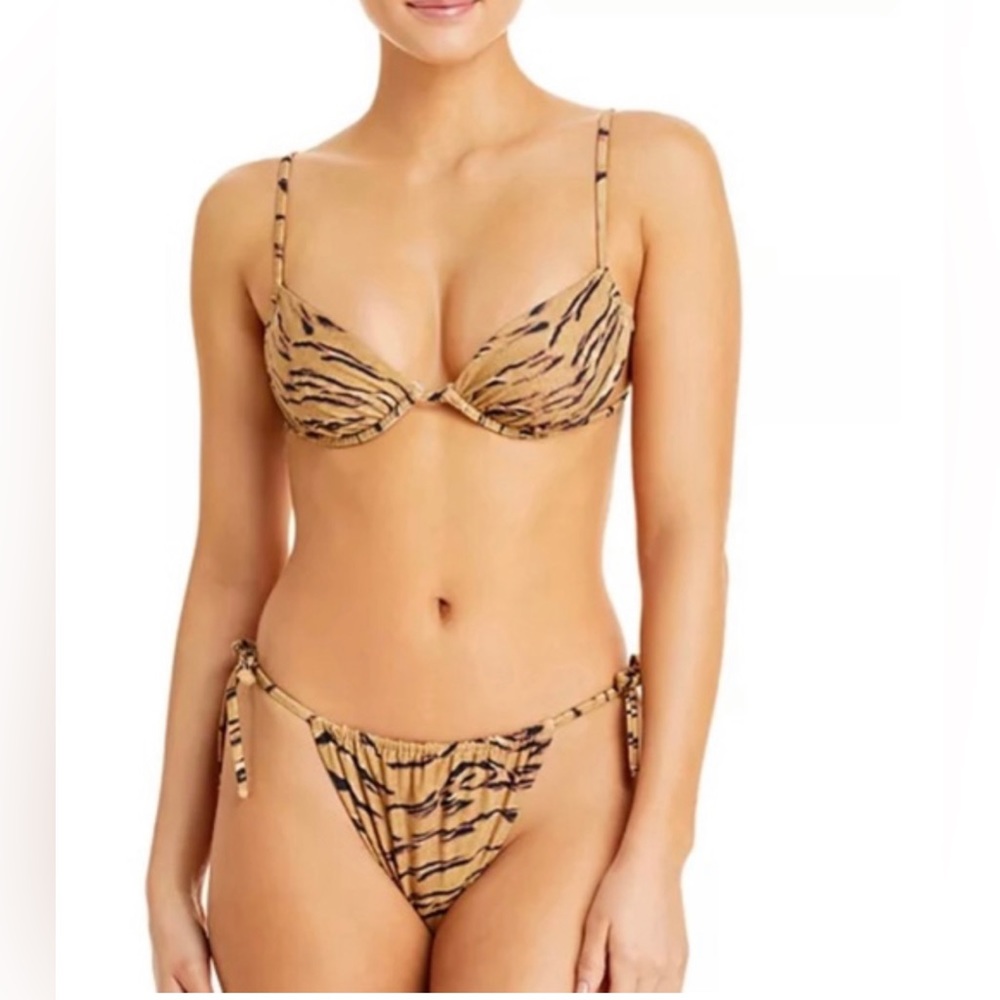 We Wore What Tan Tiger Print Ruched Underwire Top & Delilah Bikini Bottom